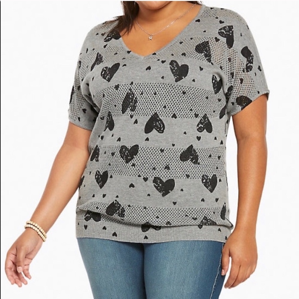 Torrid Heart Open Knit Sweater Gray Top
